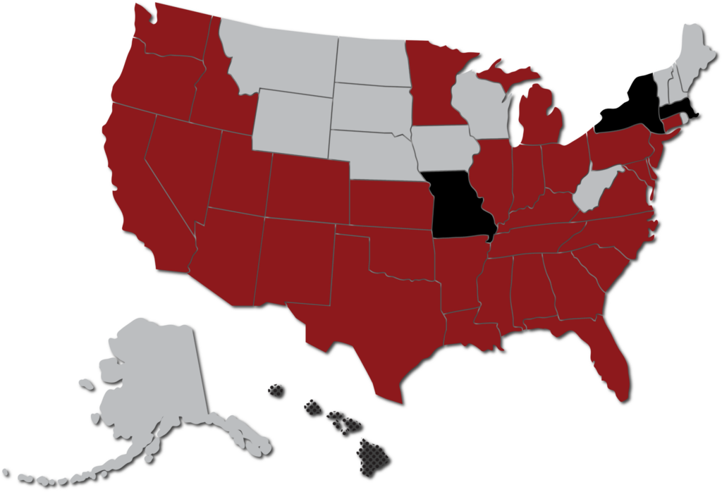 Map representing RMC-licensed states for mortgage services